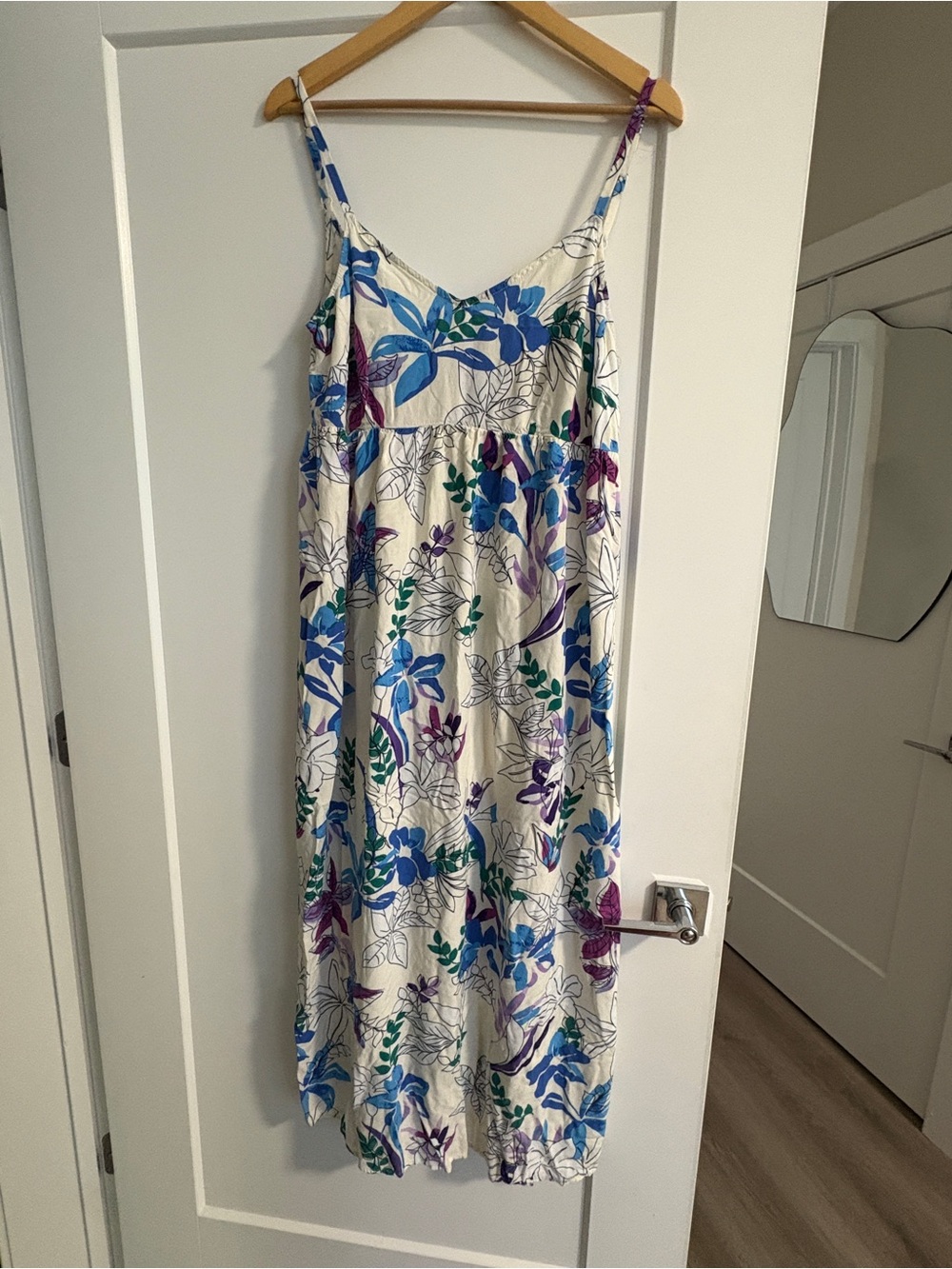 Cream Midi Sundress with Blue & Purple Floral Print
